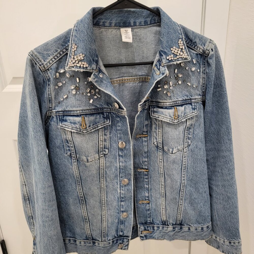 Denim Jacket with beaded crystals size US 8/EUR 38